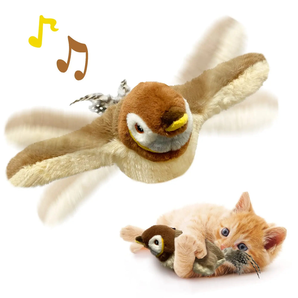 Smart Electric Rechargeable Plush Flapping Bird Toy for Cats Touch Activated Sparrow Interactive Cat Toy