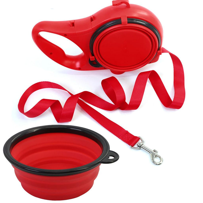 4 in 1 Portable Pet Walking Leash With Poop Bag Dispenser and Foldable Bowl